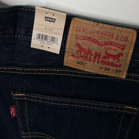 Levi’s NWT 505 Regular Fit Men's Red Tab Straight Blue Denim Jeans Size 34x29 - Picture 4 of 8